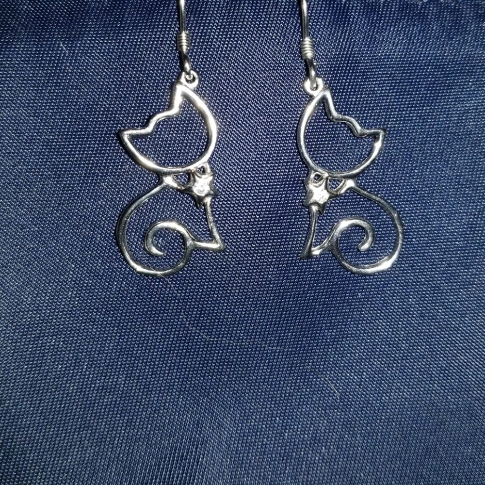 Silver cat earrings